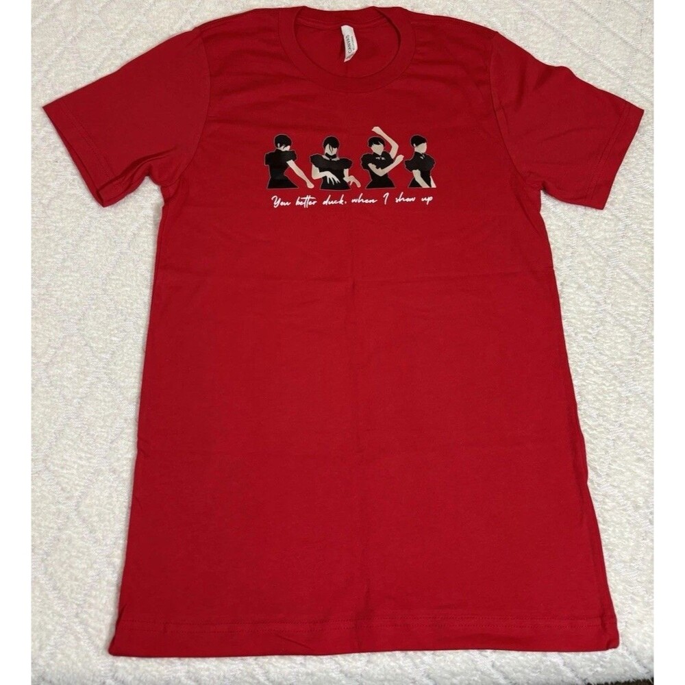 NEW Wednesday Addams You Better Duck When I Show Up Dance Red Shirt Size Small